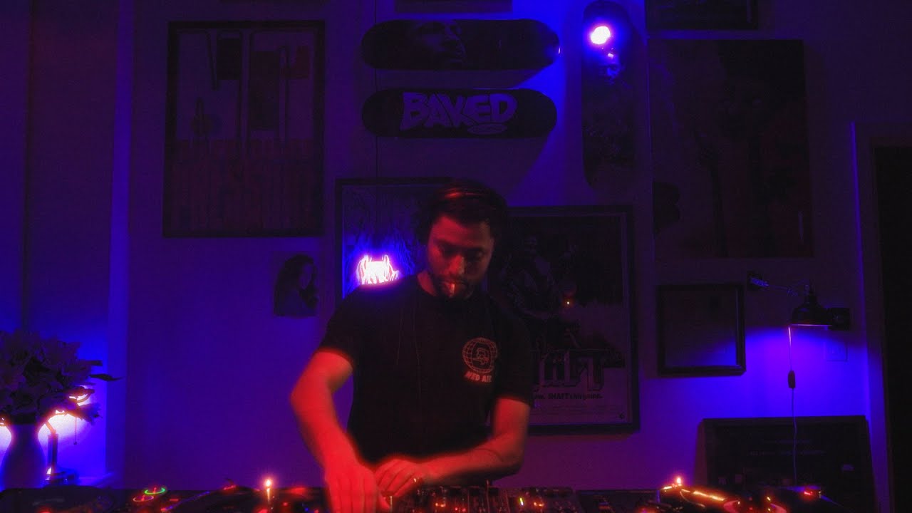 Flávio on Baked Sessions 019 — headphones, mixer, purple room